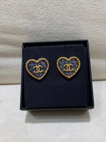 Chanel earrings small black gold denim love double c earrings-3579