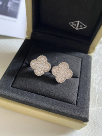 Van Cleef & Arpels full diamond four-leaf clover earrings-3958